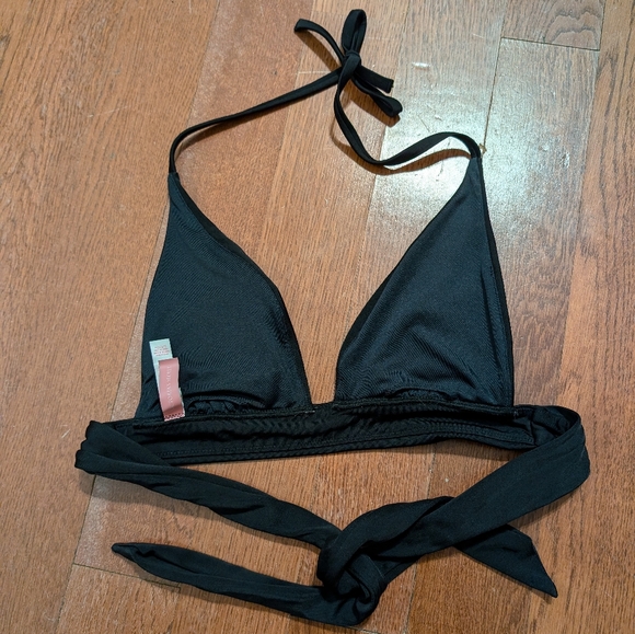 Victoria's Secret Black Bikini Top Halter Strap Unpadded Pink Tag - Picture 2 of 3